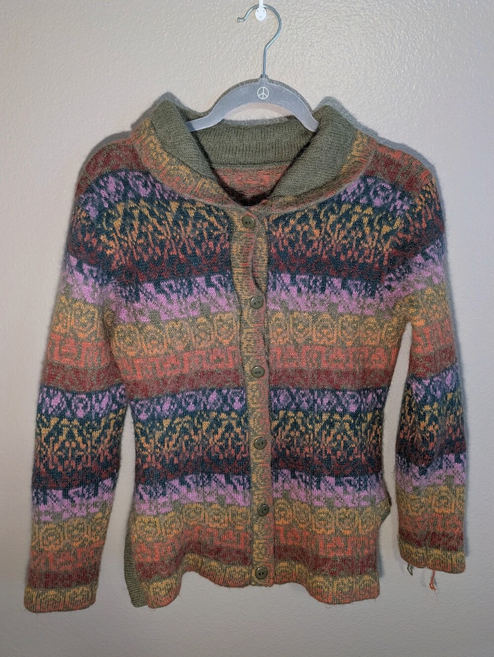 Vintage Fair Isle Cardigan Sweater Multicolor Knit Shawl Collar Boho Cottagecore - Picture 4 of 9